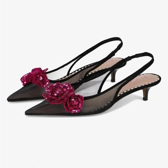 The Blue by Betsey Johnson Aurorra Black Mesh Slingback Flower Pumps 8 NEW** - Picture 1 of 10